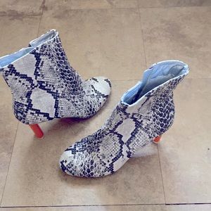 Cape Robbin Snakeskin Pattern Boots with Orange Heel - Great Condition